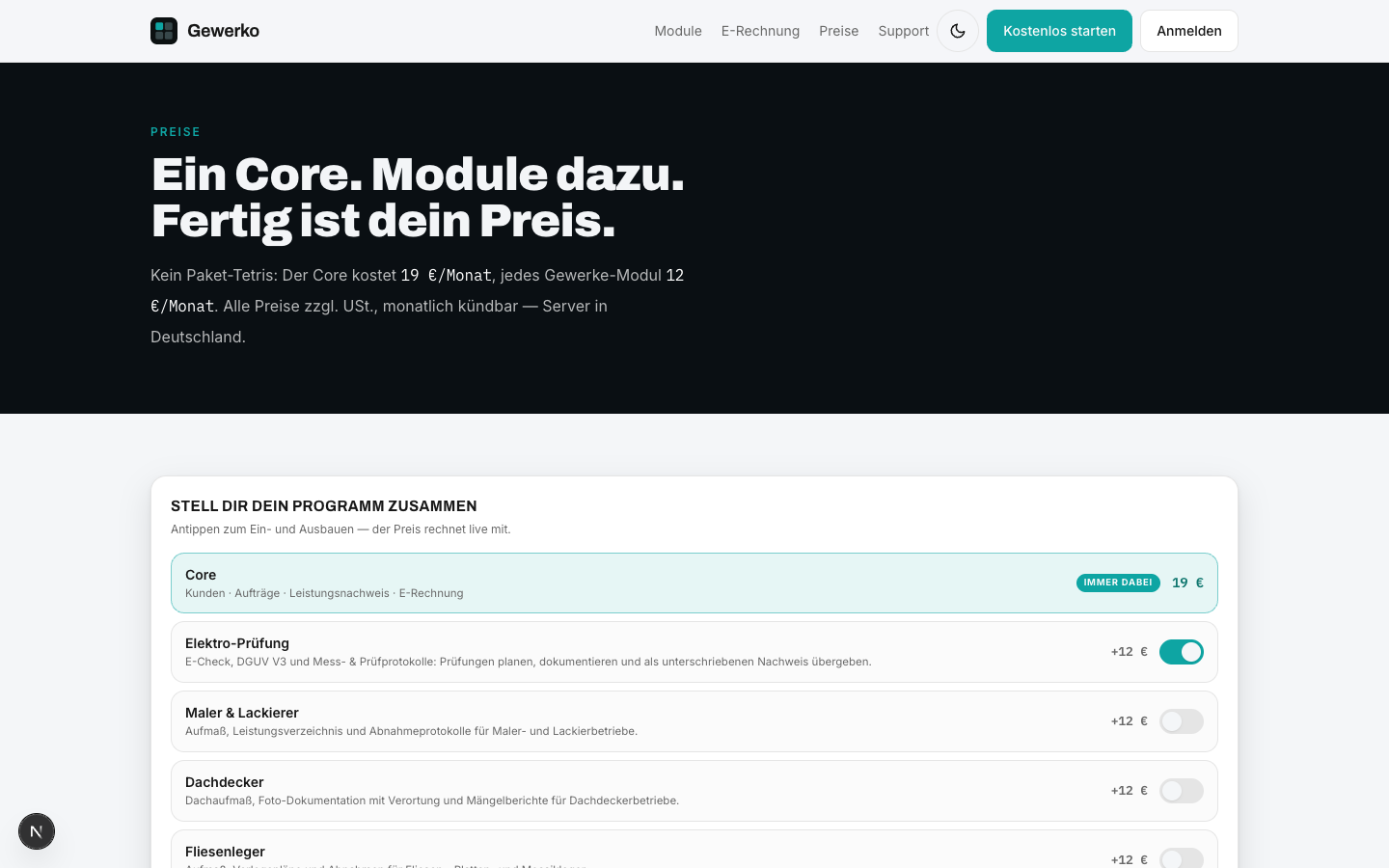 Screenshot: Preise